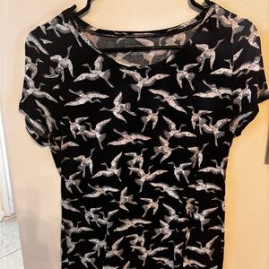 Ann Taylor Black and White Crane Print Top
